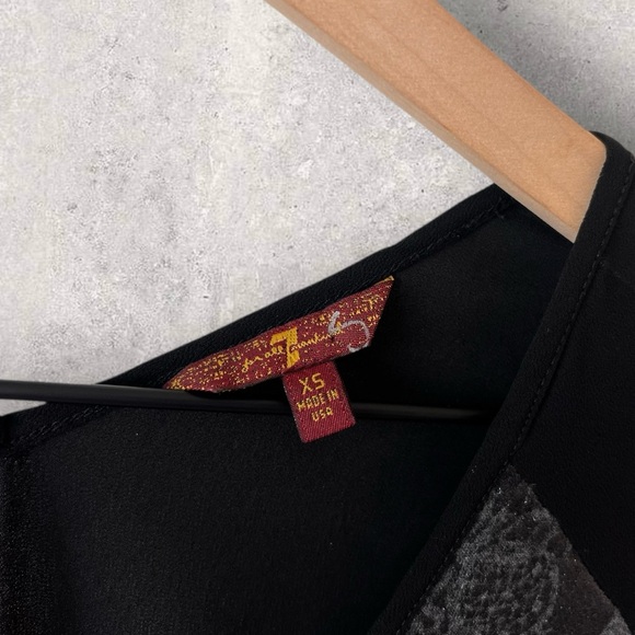 7 For All Mankind Faux Lace Shimmer Black Sheer Back High Low Top Size XS - Picture 5 of 11